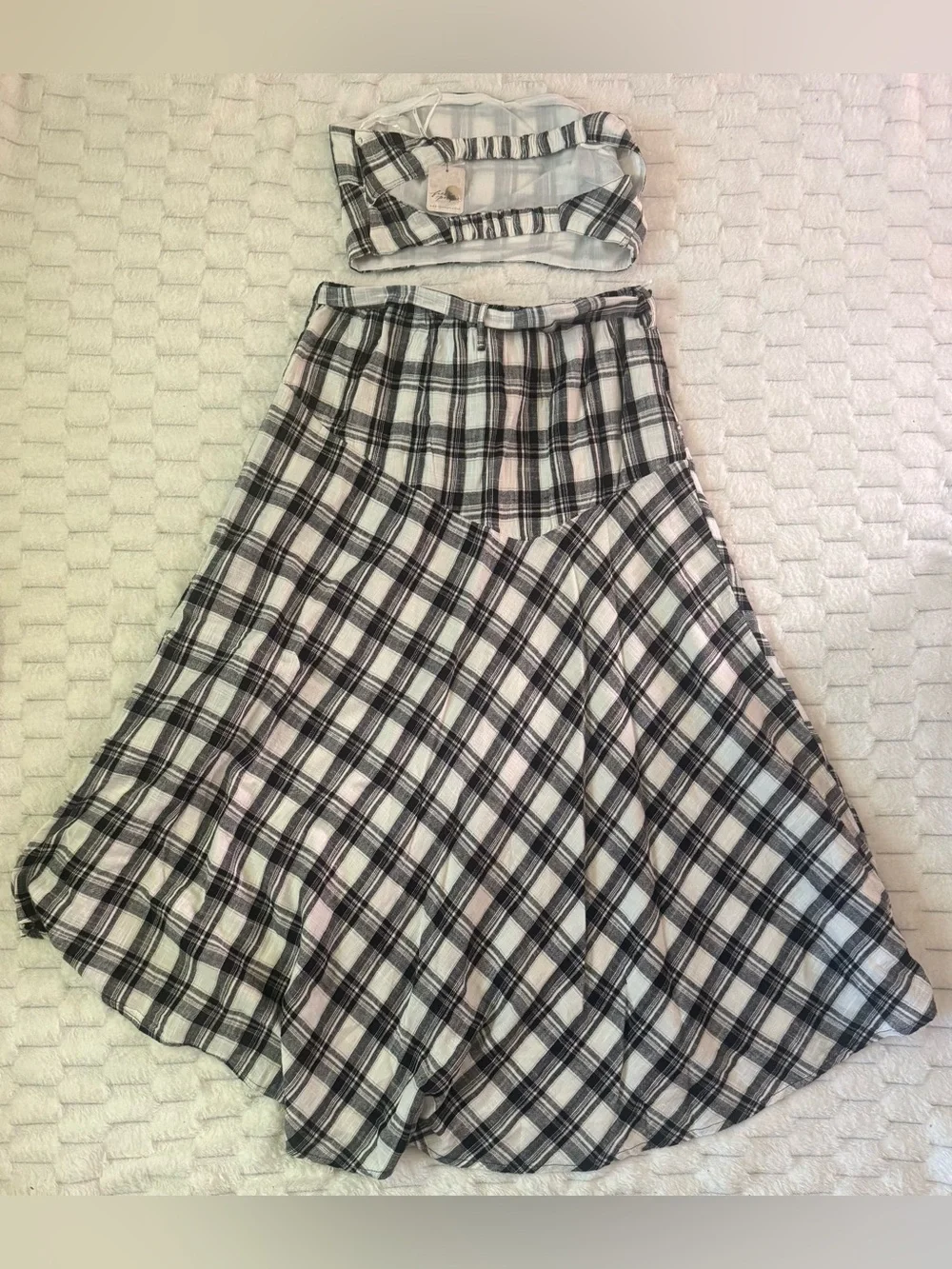 FREE PEOPLE After You Set MAXI SKIRT + TOP Black & White Plaid Boho NWT $168